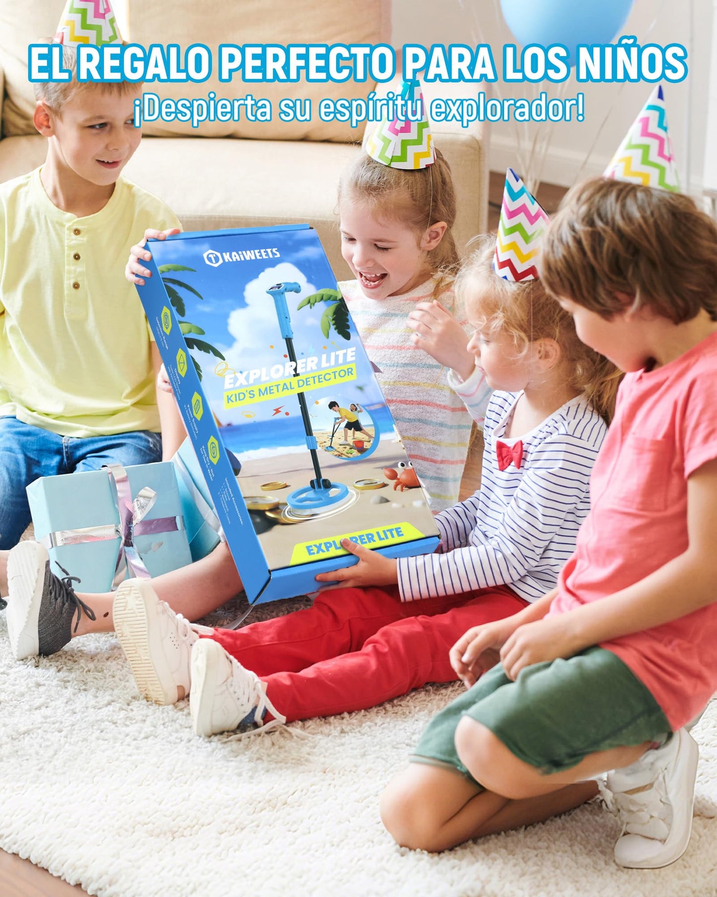KAIWEETS Détecteur de Métaux 2025 Bleu, Écran LCD Couleur Animé, Tige Légère et Réglable, Kit de Chasse au Trésor Complet avec Sac à Dos, Pelle, Râteau & Pièces Bonus – Cadeau Parfait pour Noël, Anniv