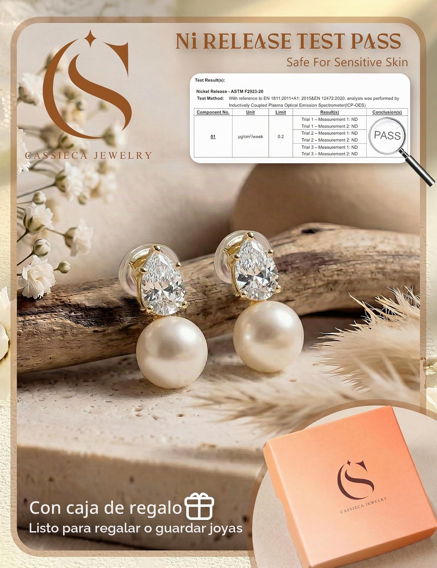 CASSIECA Pendientes Mujer de Clip Pendientes Perla Sin Agujero Hipoalergenicos Pendiente Brillantes sin Perforación para Novias Damas de Honor Joyería sin Perforación Clip con Perla