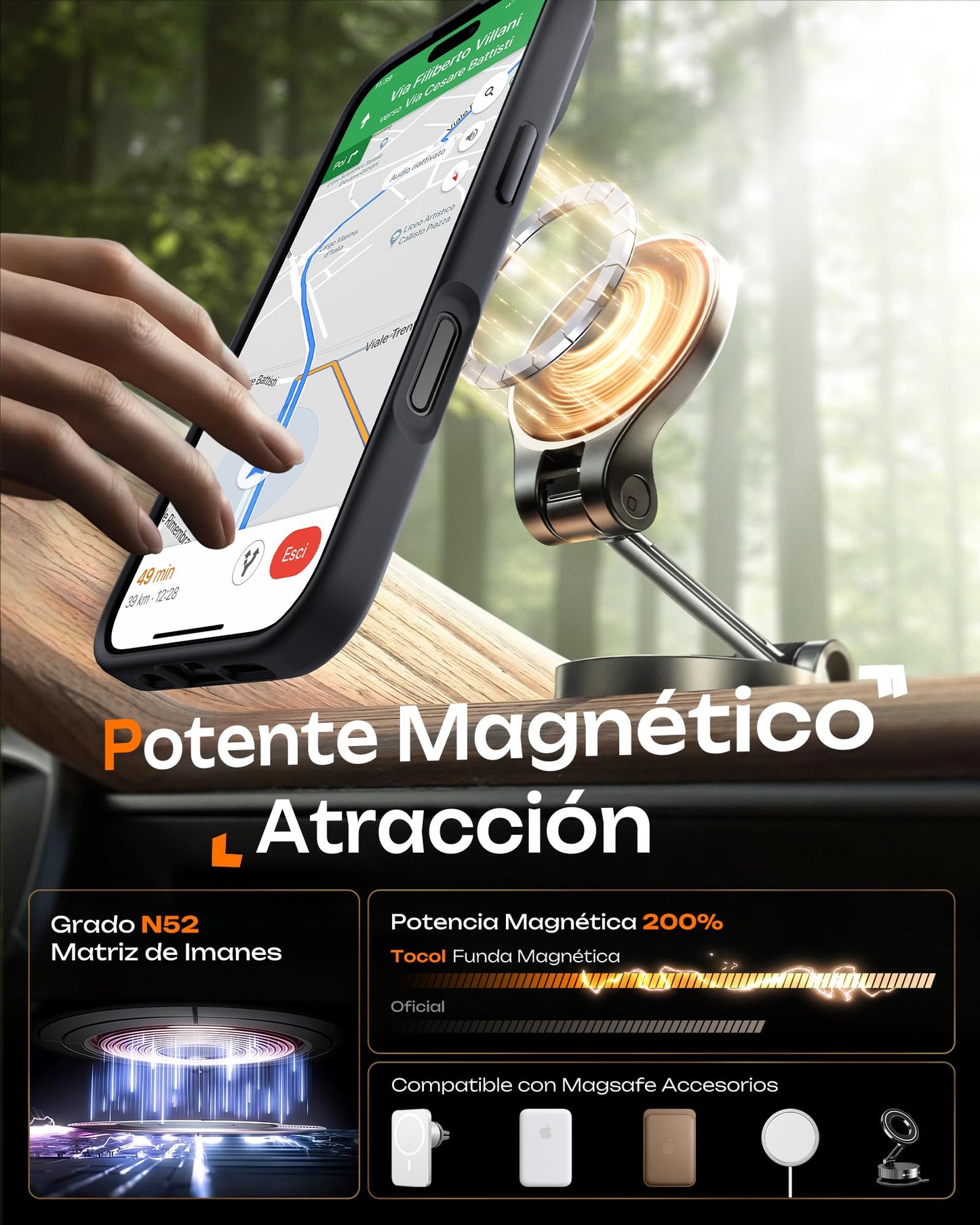 TOCOL Funda para iPhone 17, Protección Lente Cámara, Imanes Integrado, Compatible con Magsafe, Protección contra Caídas, Translúcida Mate Trasera, Titanio Negro