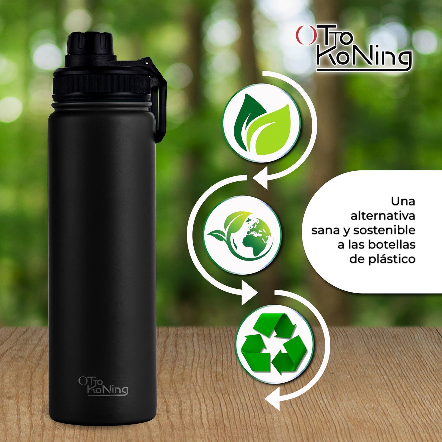 OTTO KONING Botella de Agua Acero Inoxidable 750ml Térmica Antigoteo