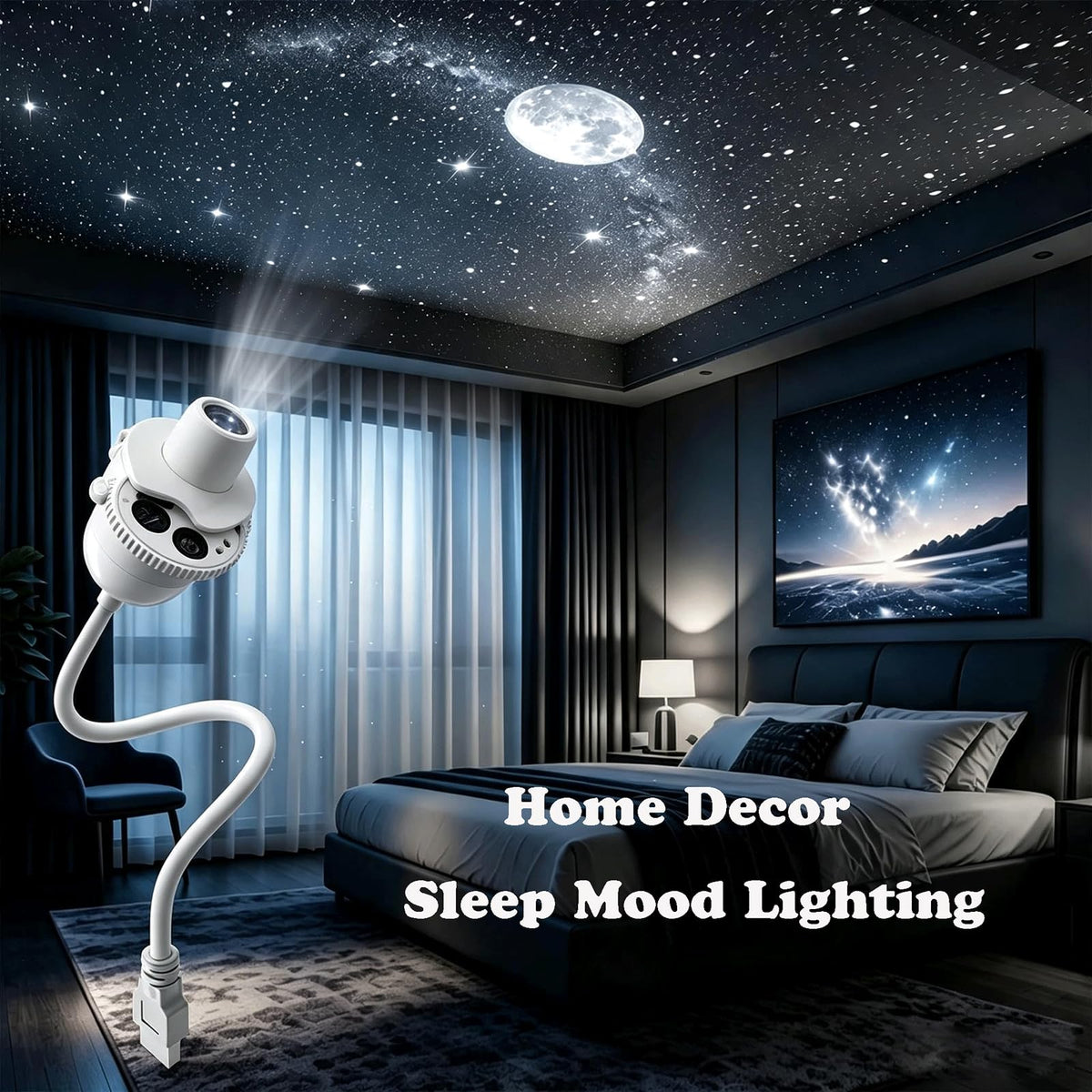 KQLHLHDYZ Luz nocturna con proyector de galaxias, proyector holográfico 5D con 15 motivos, alimentación por USB, ajustable en 360°, proyector de luna y estrellas para el dormitorio