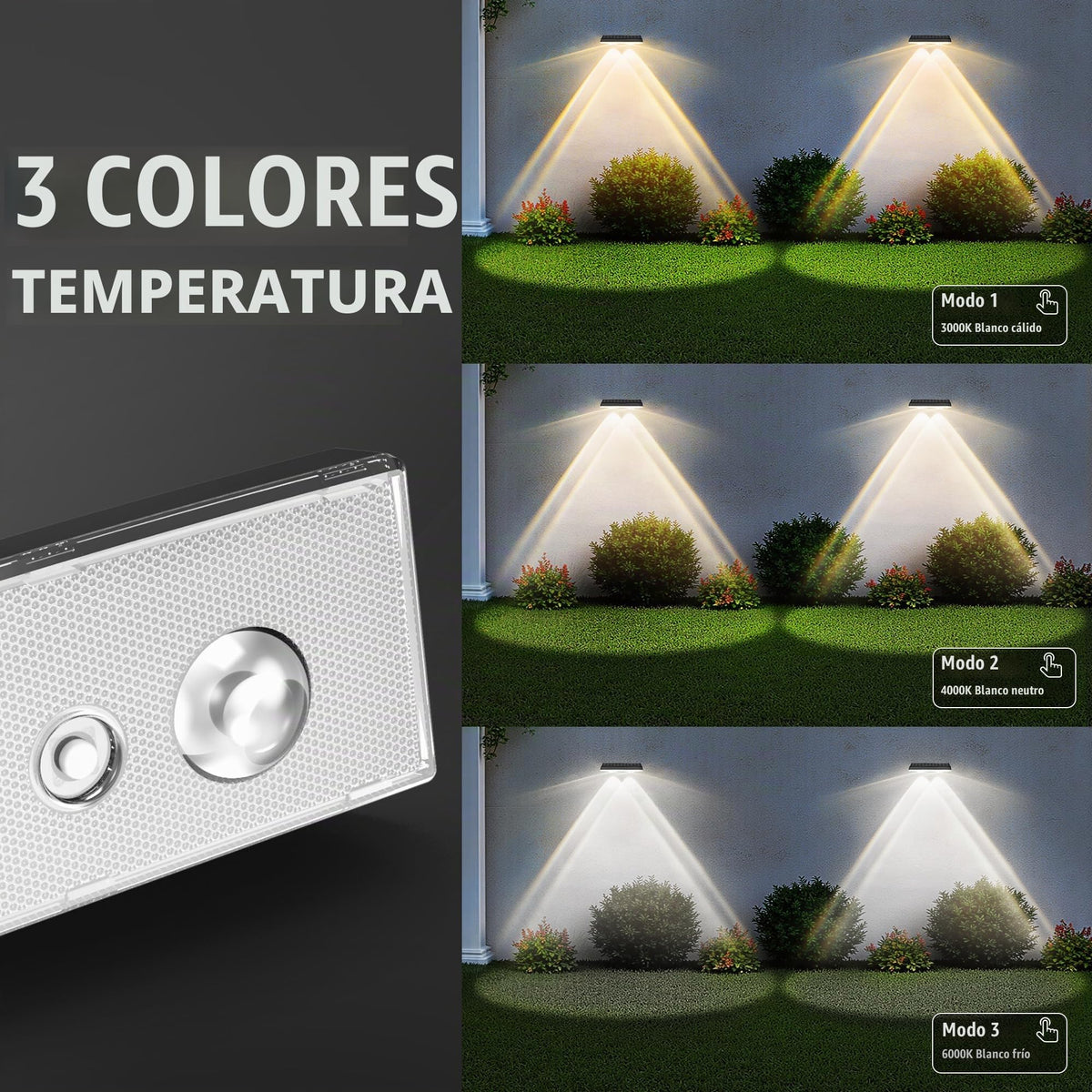 Delaiglow Aplique Pared Exterior - Paquete de 6 Luces Solares Impermeables con 3 Modos de Color y 10h Iluminación Automática, Luz Solar para Jardín, Terraza, Patio