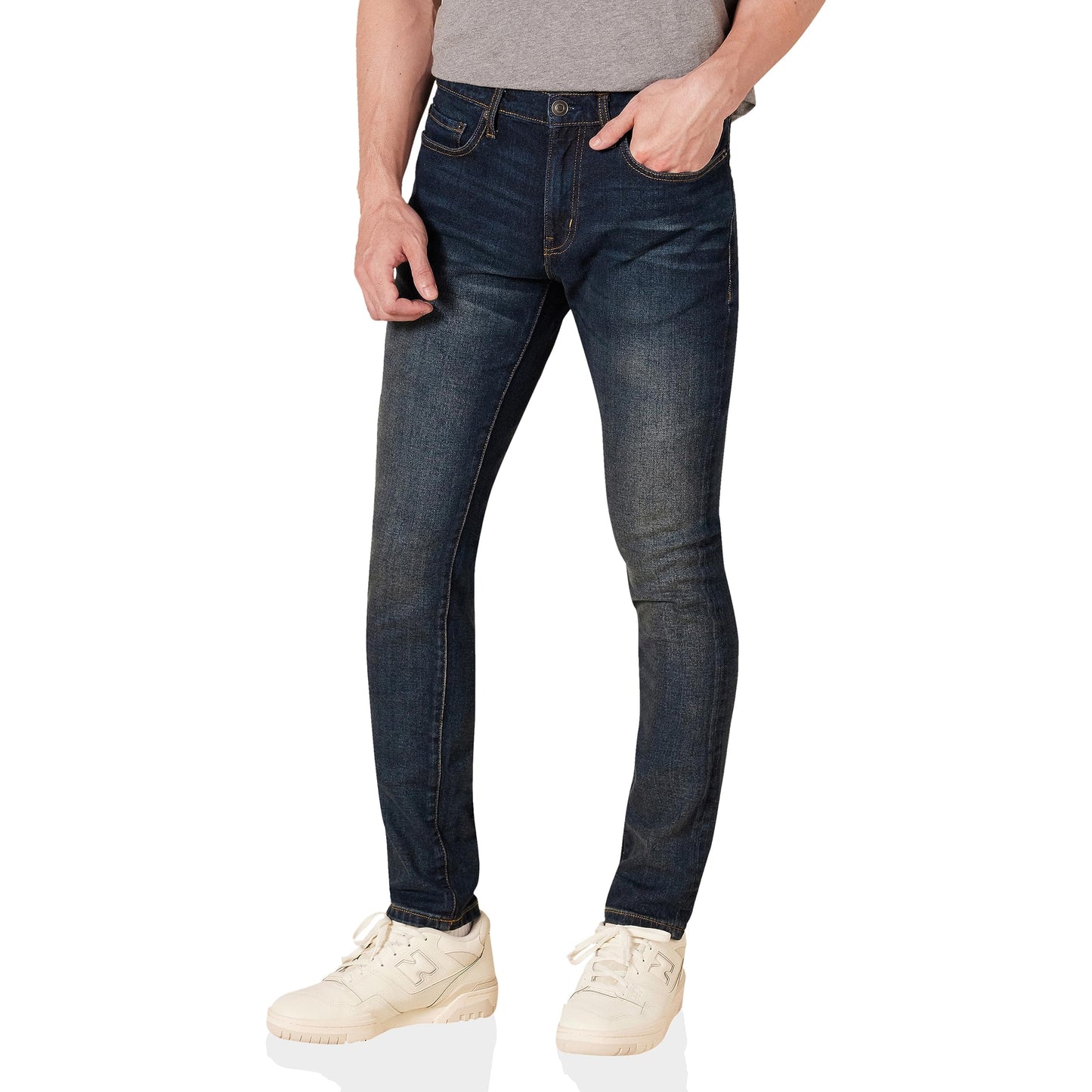 Amazon Essentials Pantalón Vaquero Elástico de Ajuste Ceñido - colores interrumpidos Hombre, Lavado Oscuro, 34W / 32L