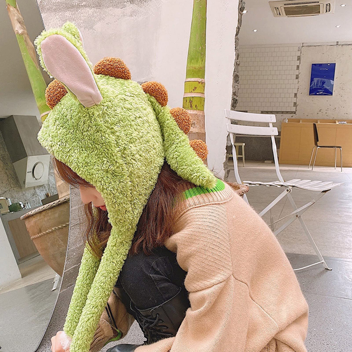 Gorro que se mueve la oreja con orejas móviles de felpa saltando batiendo una gorra divertida para las mujeres chica vestir cosplay fiesta de navidad sombrero de vacaciones Hombre (Green, One Size)