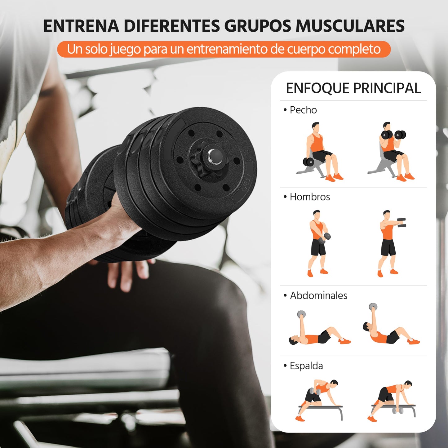 Yaheetech Mancuernas Ajustables 2x15 kg Pesos Fitness Entrenamiento con Barras de Acero y Discos Juego de Pesas Musculacion con Cerraduras de Estrella