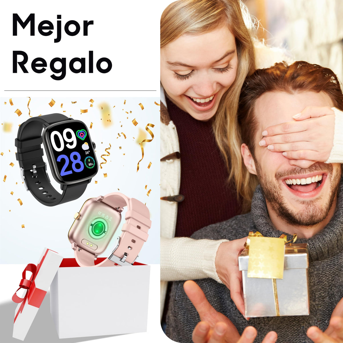 Popglory Smartwatch 110+ Deportes, Reloj Inteligente Mujer Hombre con Pulsómetro Podómetro Monitor de Presión Arterial Ritmo Cardíaco Sueño DIY Esfera, Pulsera Actividad para Android iOS