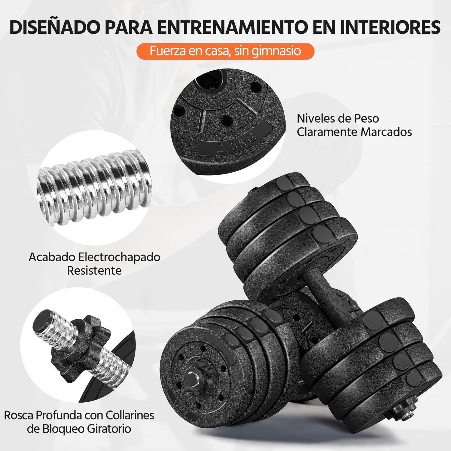 Yaheetech Mancuernas Ajustables 2x15 kg Pesos Fitness Entrenamiento con Barras de Acero y Discos Juego de Pesas Musculacion con Cerraduras de Estrella