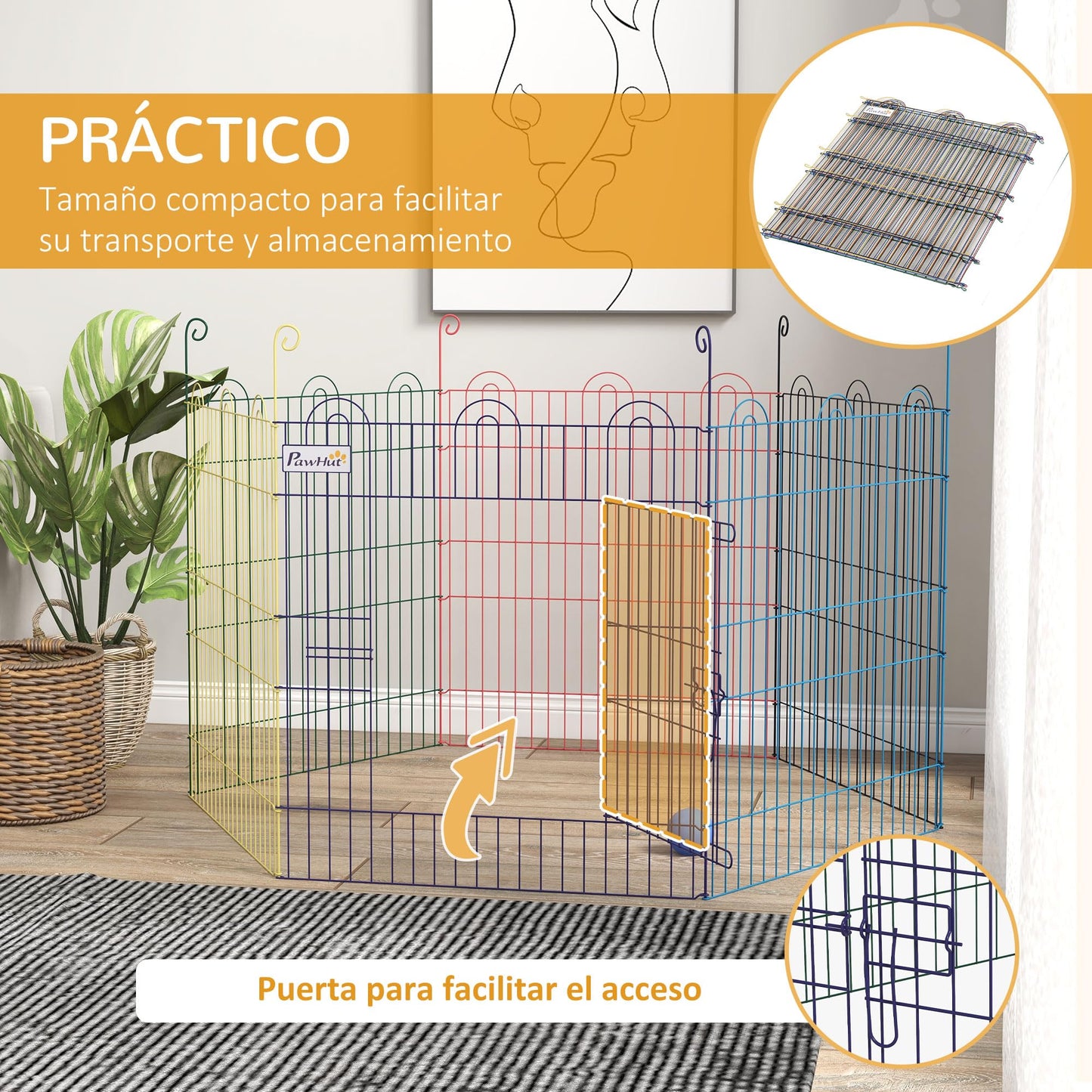PawHut Parque Plegable para Perros de 6 Paneles Ø120x60 cm Multicolor
