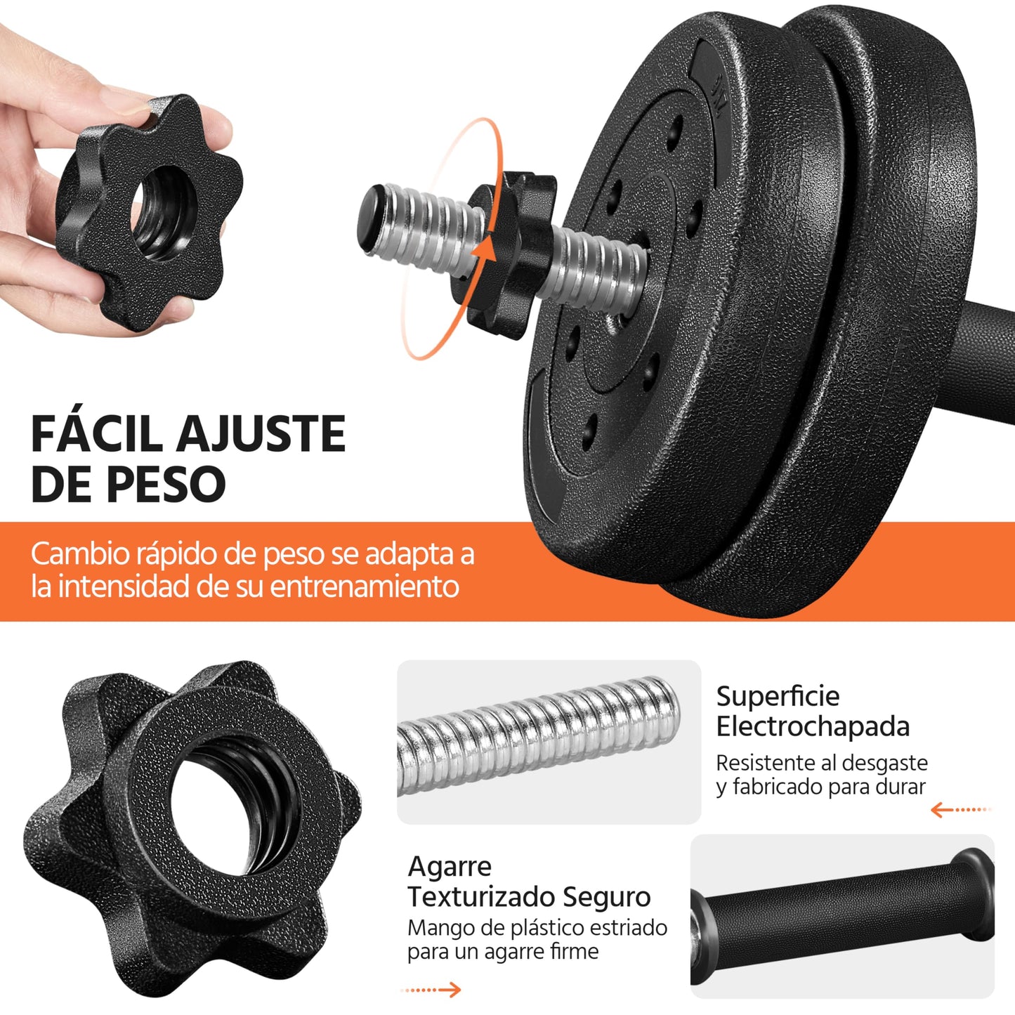 Yaheetech Mancuernas Ajustables 2x15 kg Pesos Fitness Entrenamiento con Barras de Acero y Discos Juego de Pesas Musculacion con Cerraduras de Estrella