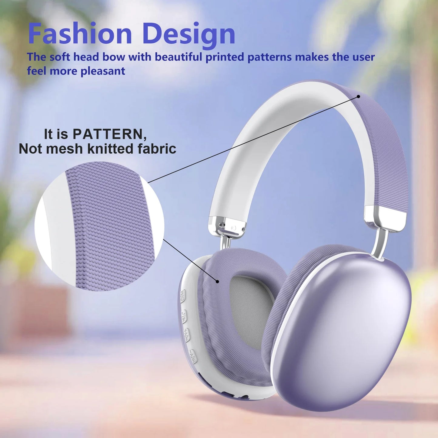 B40 Bluetooth Headphones Over Ear Wireless Headset HiFi Music Gaming Comfortable Mic for iPhone Android PC Purple