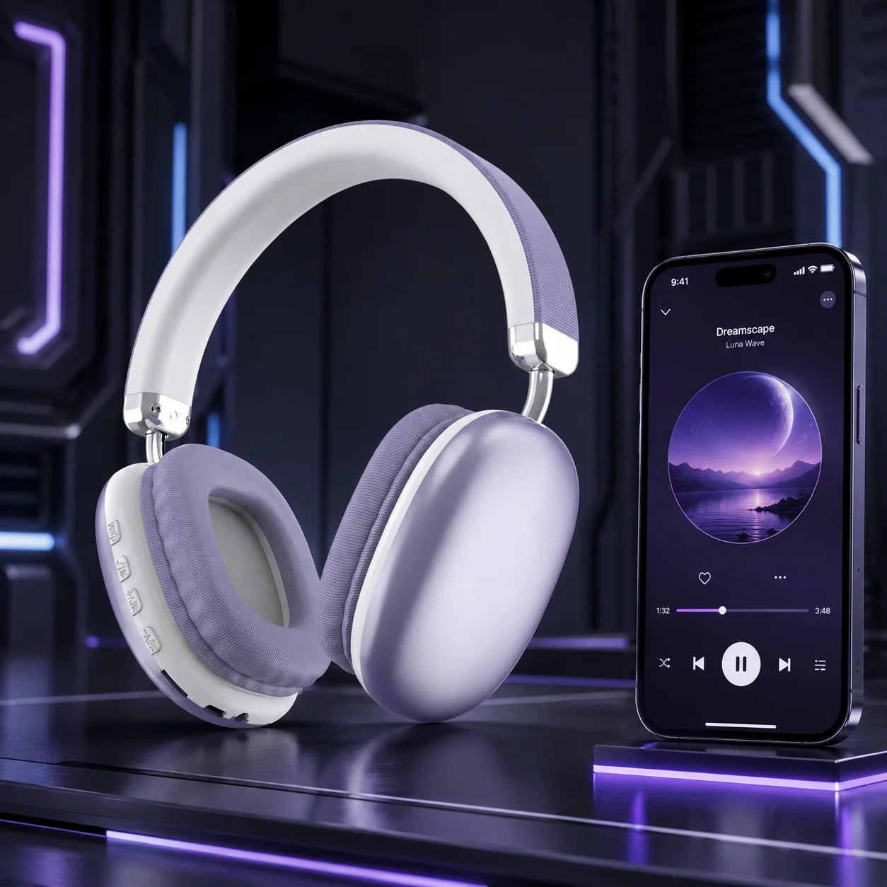 B40 Bluetooth Headphones Over Ear Wireless Headset HiFi Music Gaming Comfortable Mic for iPhone Android PC Purple