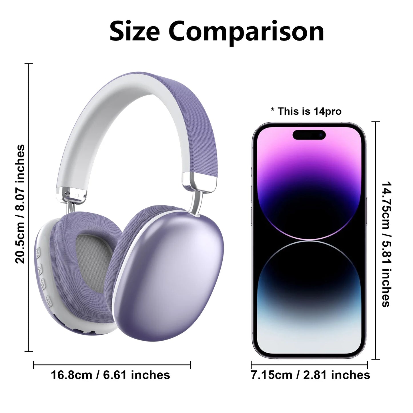 B40 Bluetooth Headphones Over Ear Wireless Headset HiFi Music Gaming Comfortable Mic for iPhone Android PC Purple